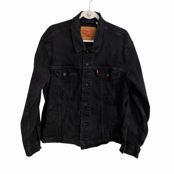 Levi's Trucker Jean Jacket Mens XL Faded Black Denim Workwear Y2K Grunge Biker - Picture 1 of 9